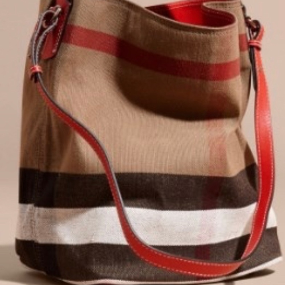 Authentic Red Burberry Ashby Canvas check